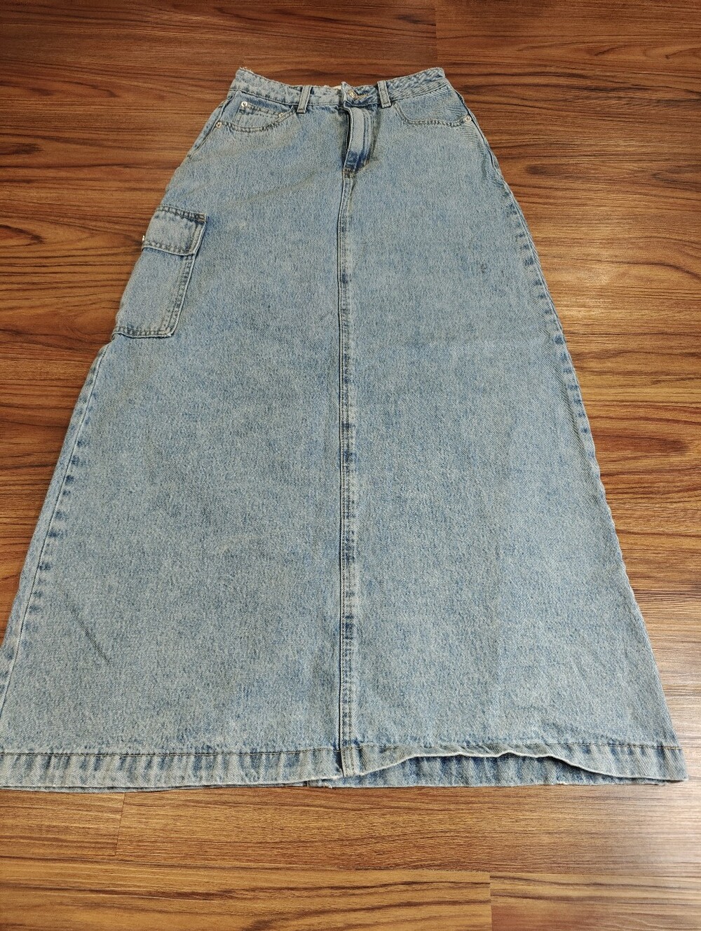 Princess Polly Light Blue Denim A-Line Maxi Skirt with Cargo Pocket